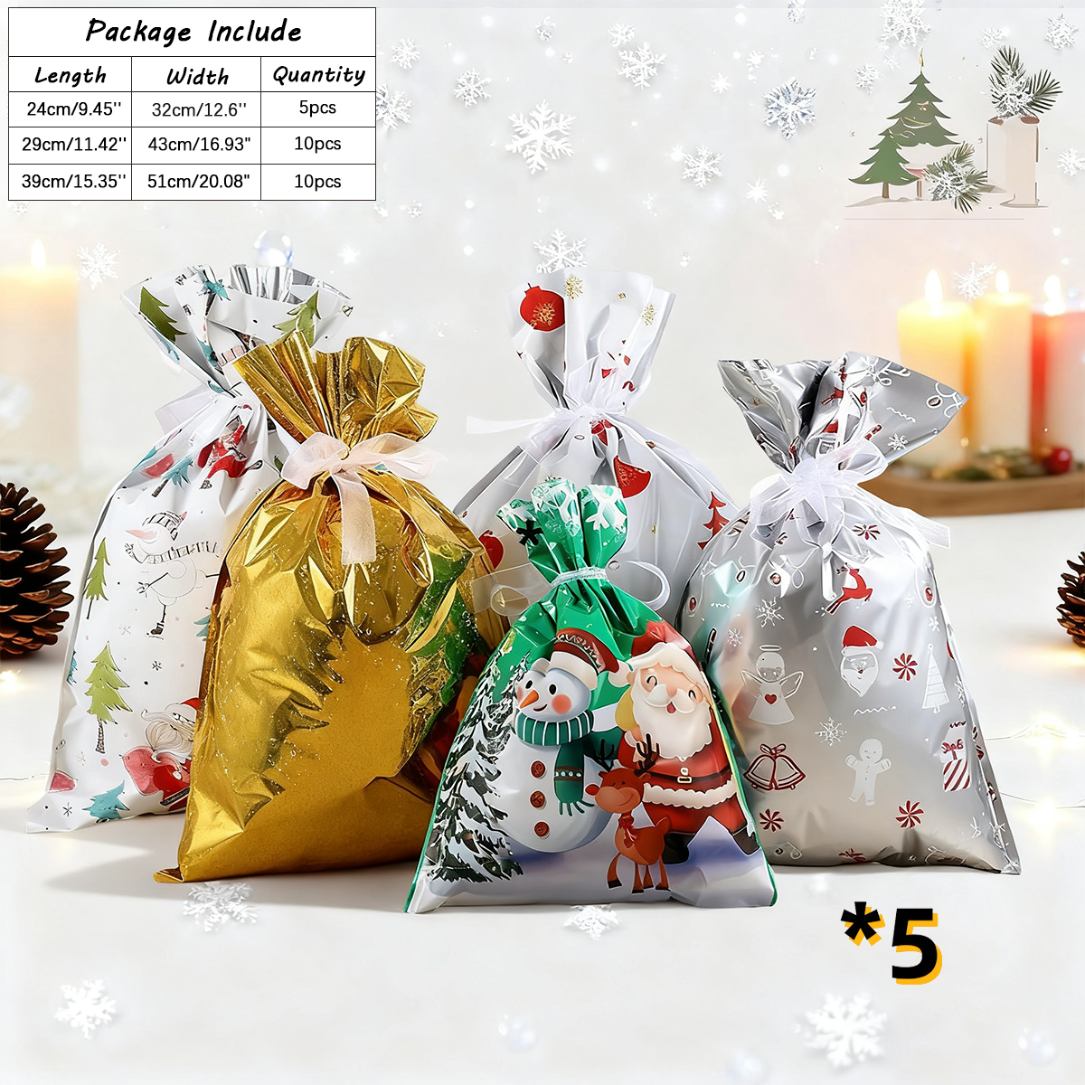 Christmas Cheer Drawstring Gift Bags