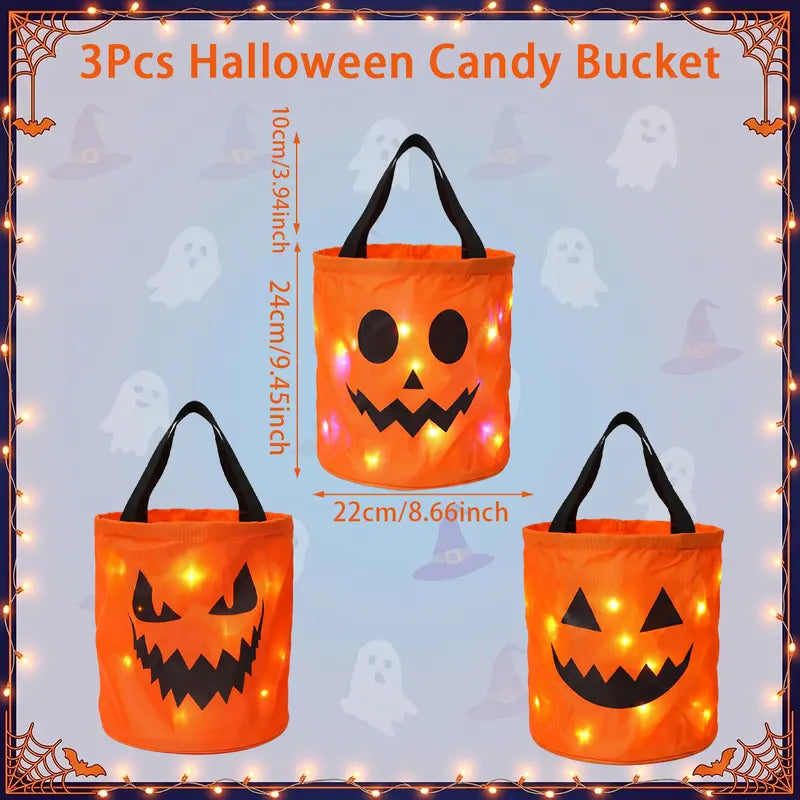 Zorveko 🎃 Light Up the Night! 3-Piece LED Halloween Candy Bucket Set 👻 5