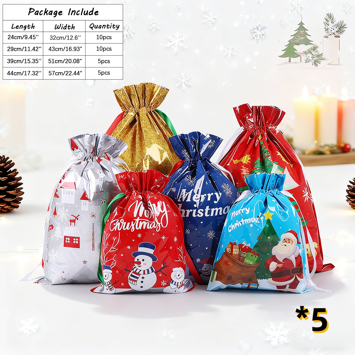 Christmas Cheer Drawstring Gift Bags