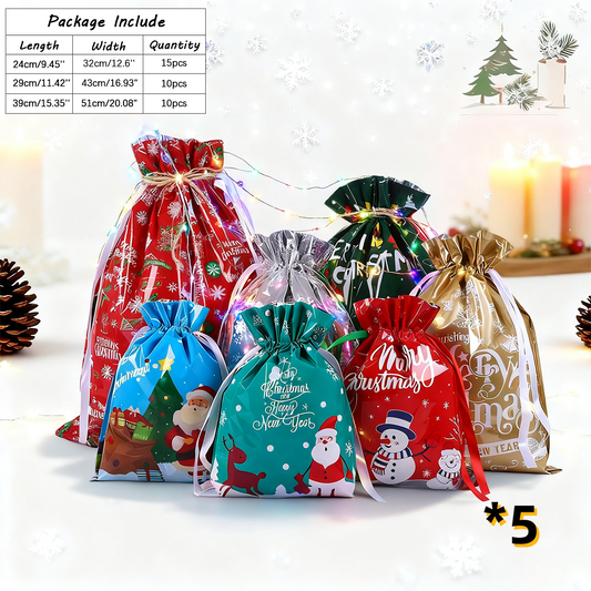 Christmas Cheer Drawstring Gift Bags