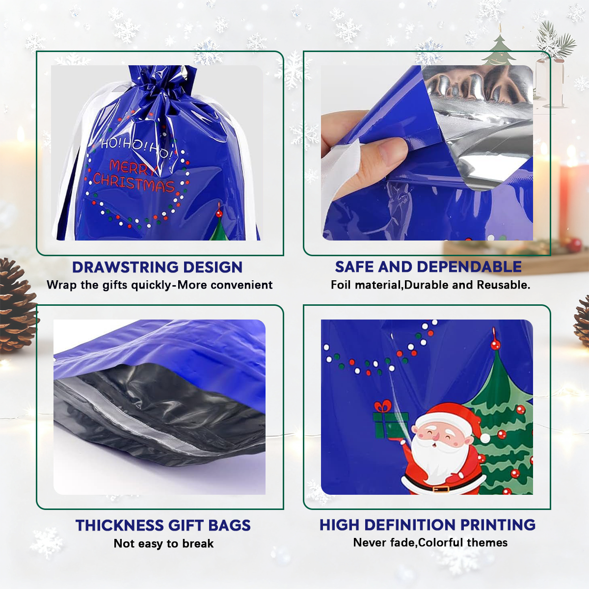 Christmas Cheer Drawstring Gift Bags