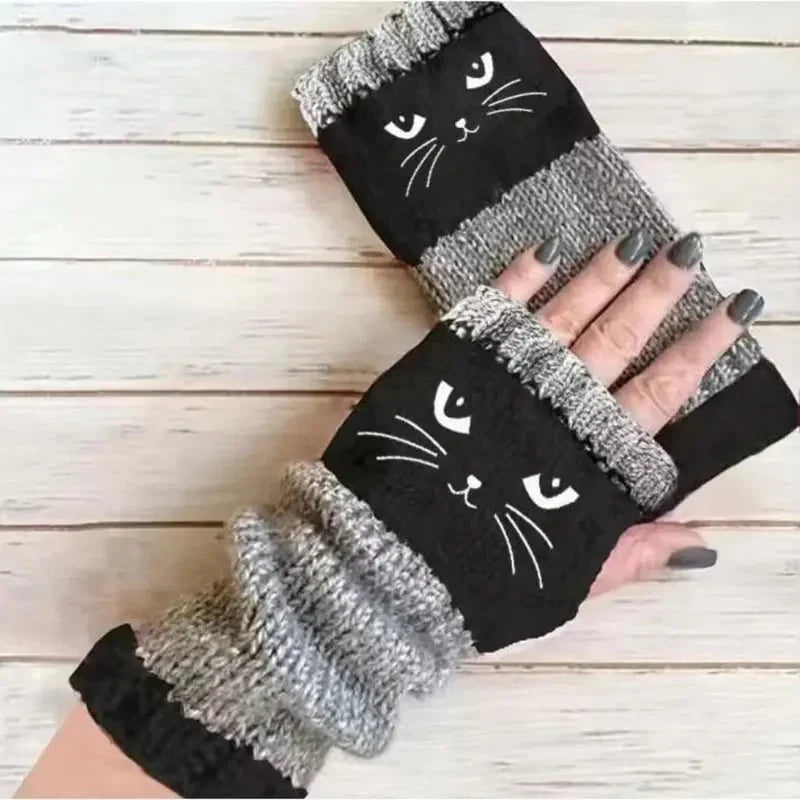 🐱 Cute Women’s Knitted Cat Gloves — For Warm Hands & Free Fingers🧶