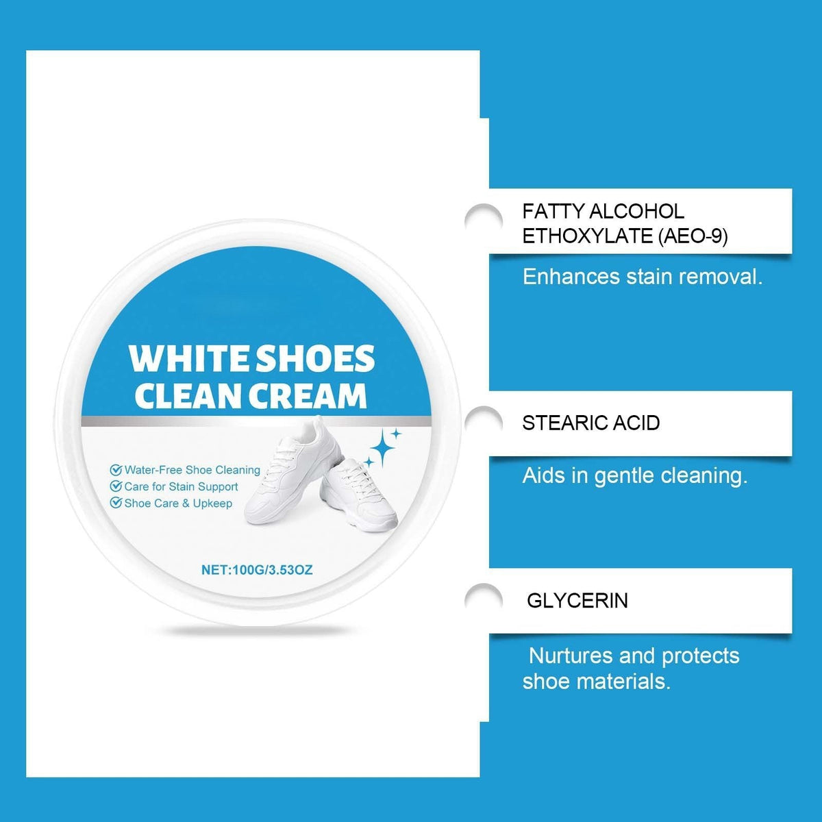 White Shoe Cleaner Cream  |   Multipurpose No-Wash Solid Comes with Sponge