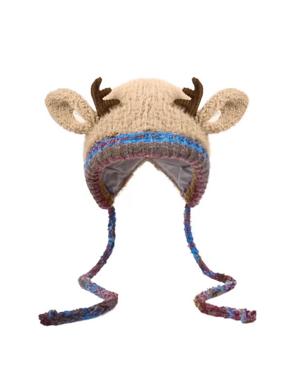 🔥 Warm Fluffy Christmas Reindeer Antler Hat | Cute 2-in-1 Wear