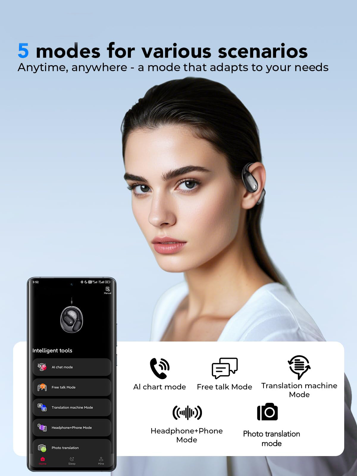 Wireless Bluetooth Earphones – Long Battery, Call & Music, LED Display, AI Translation