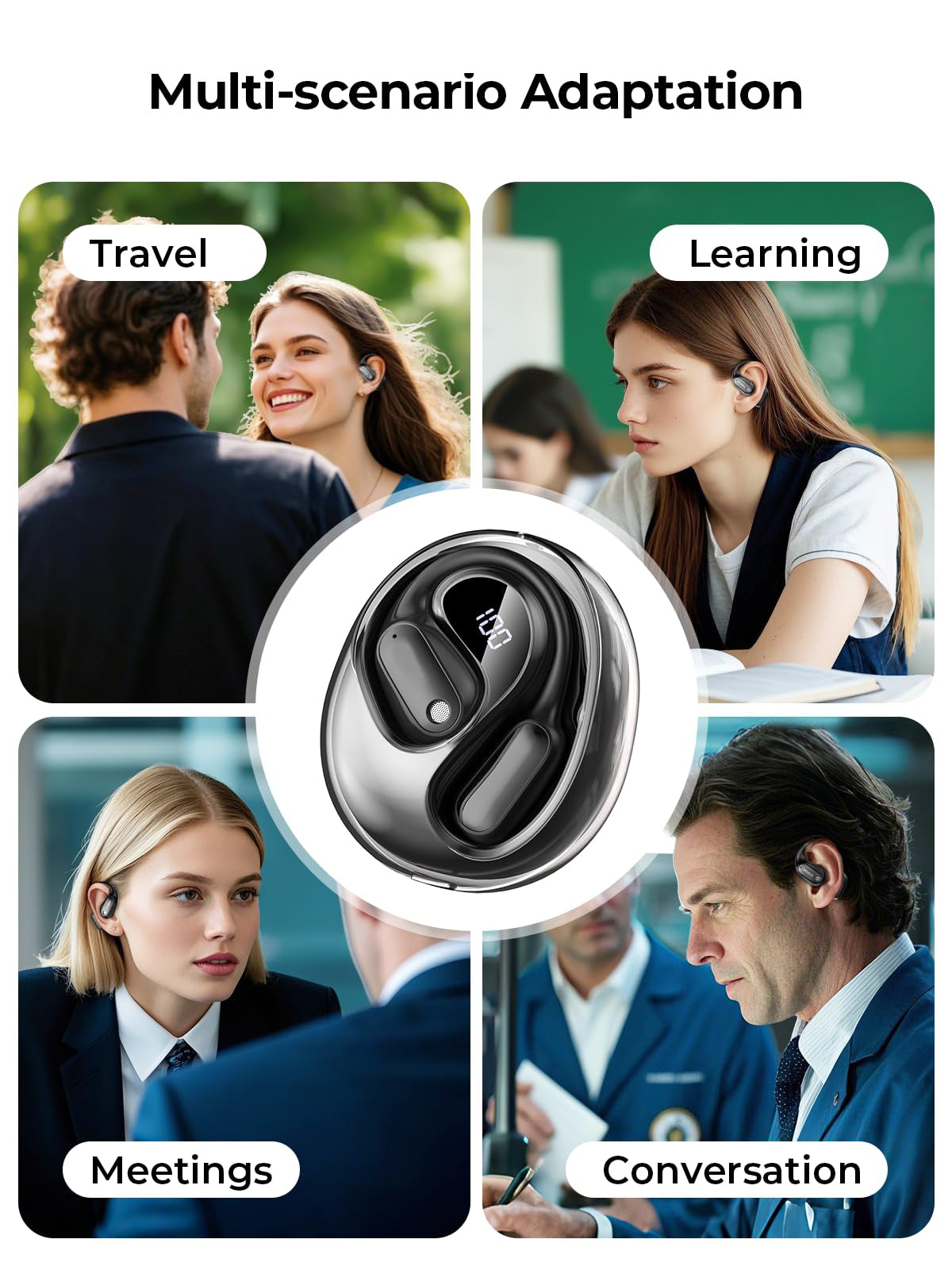 Wireless Bluetooth Earphones – Long Battery, Call & Music, LED Display, AI Translation