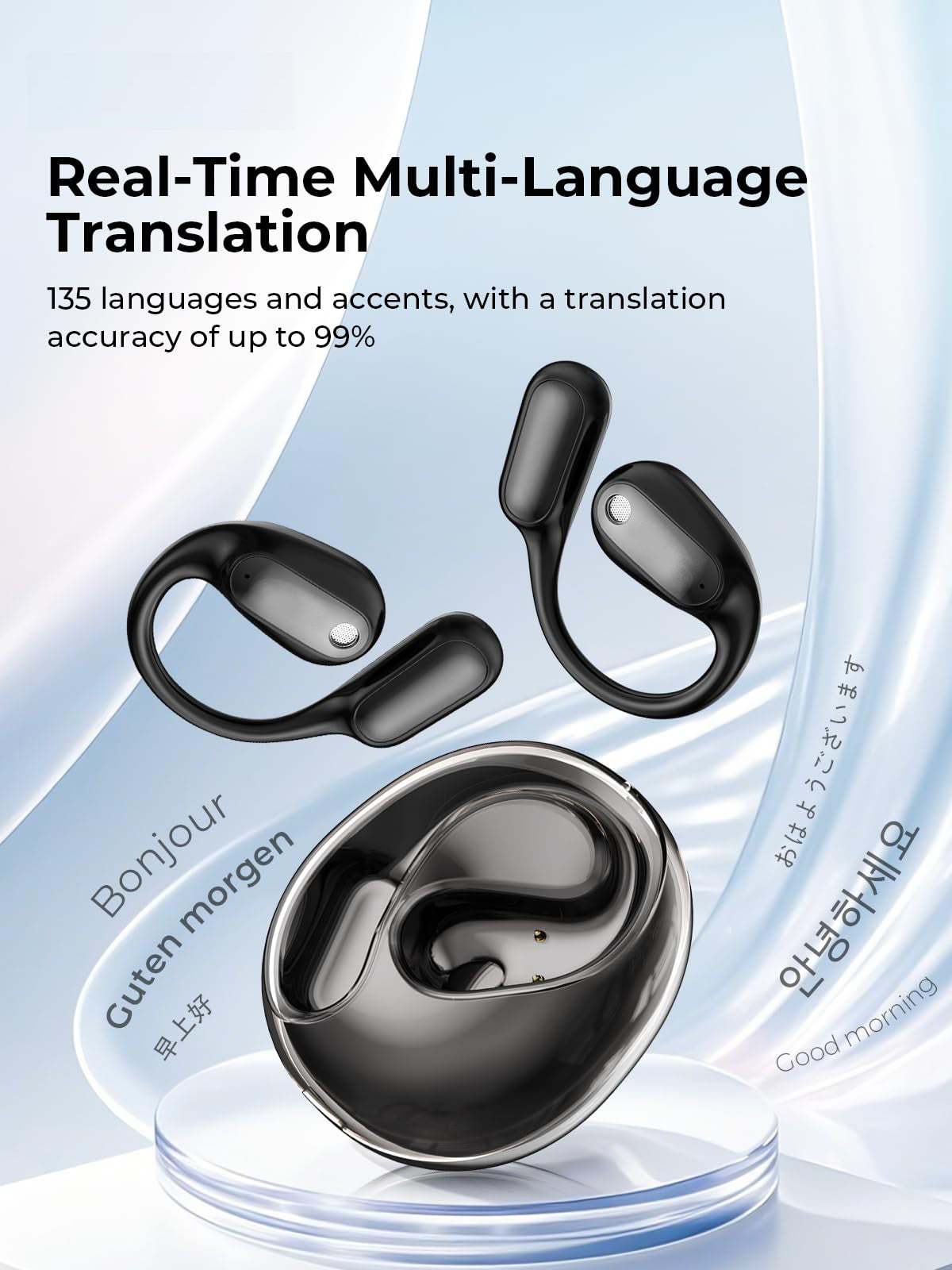 Wireless Bluetooth Earphones – Long Battery, Call & Music, LED Display, AI Translation