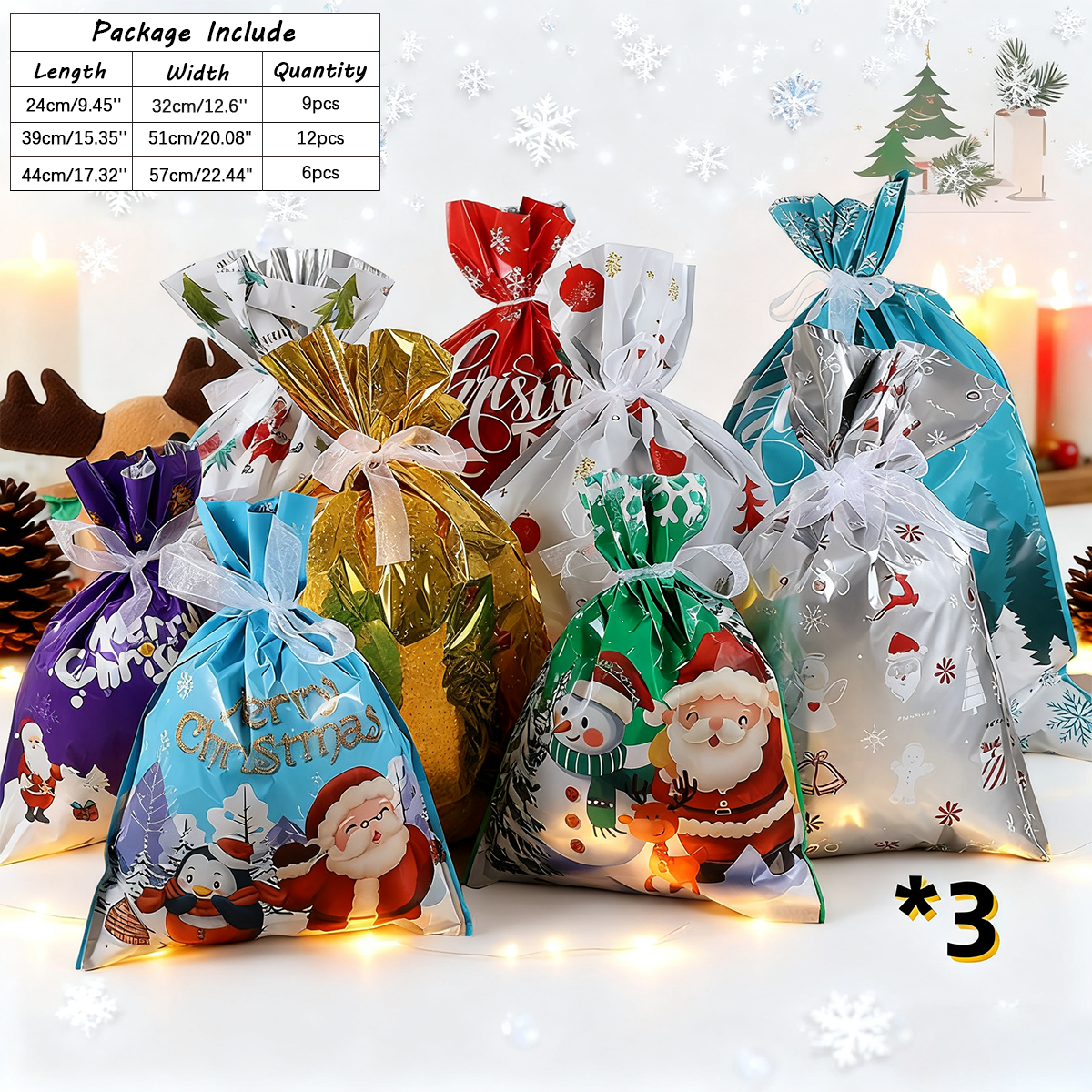 Christmas Cheer Drawstring Gift Bags
