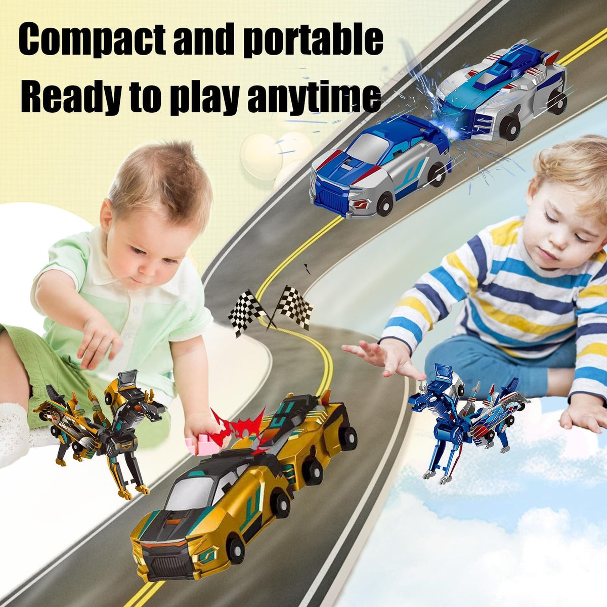 💥 2 In 1 Collision Transforming Dinosaur Car Toy