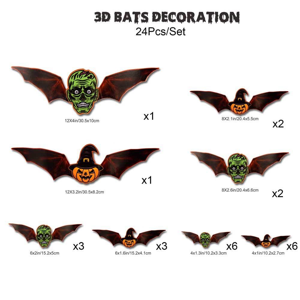 Halloween Bats Wall Decor with Lights – 3D Spooky Stickers for Home