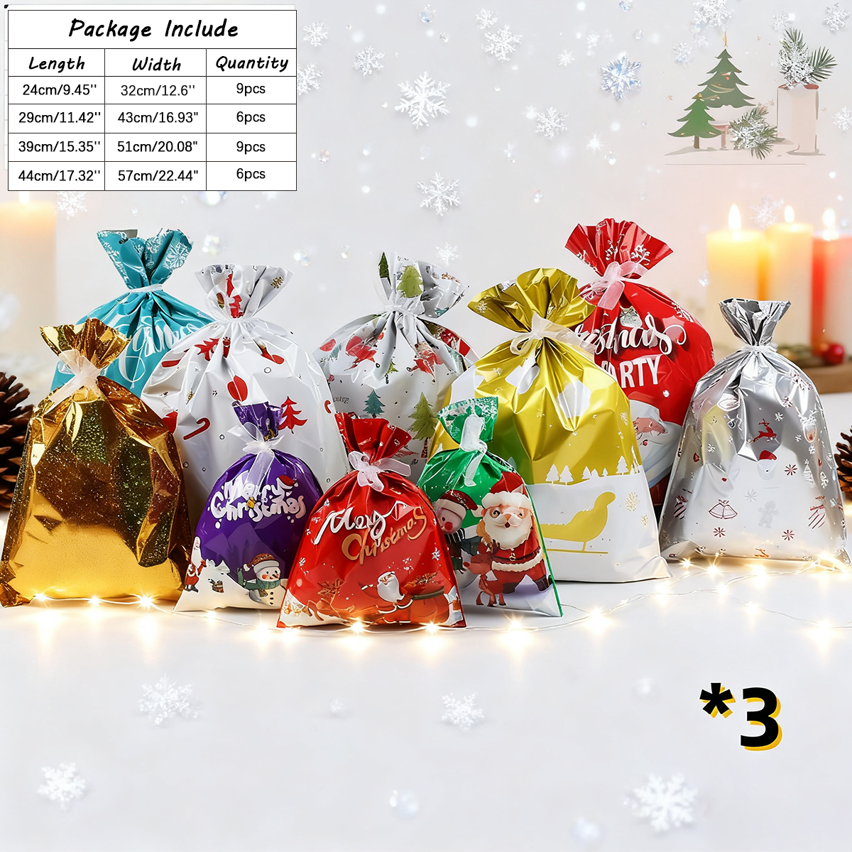 Christmas Cheer Drawstring Gift Bags