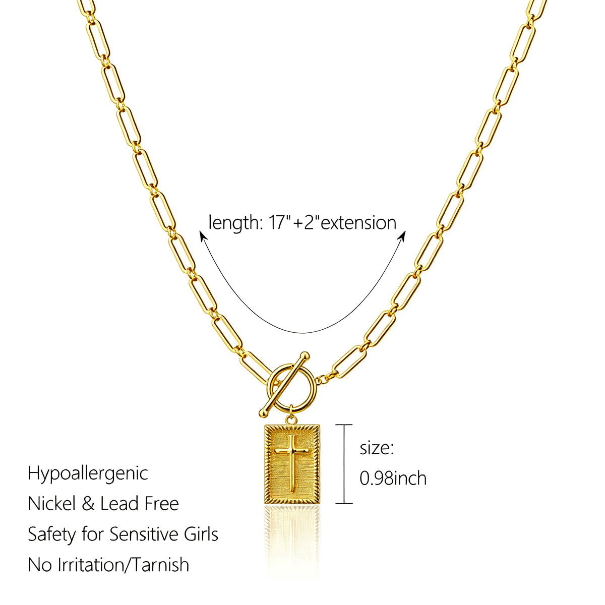 ✝️ Cross Pendant Paperclip Chain Necklace, Unisex, Waterproof and Sweat-Resistant, Fade-Proof