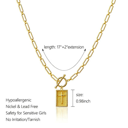 ✝️ Cross Pendant Paperclip Chain Necklace, Unisex, Waterproof and Sweat-Resistant, Fade-Proof