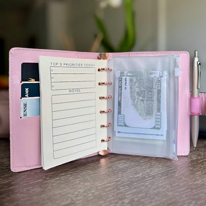 👛Checkered Pocket A7 Budget Mini Binder Wallet Planner Notebook with Money Stuffing Zip Envelopes👛