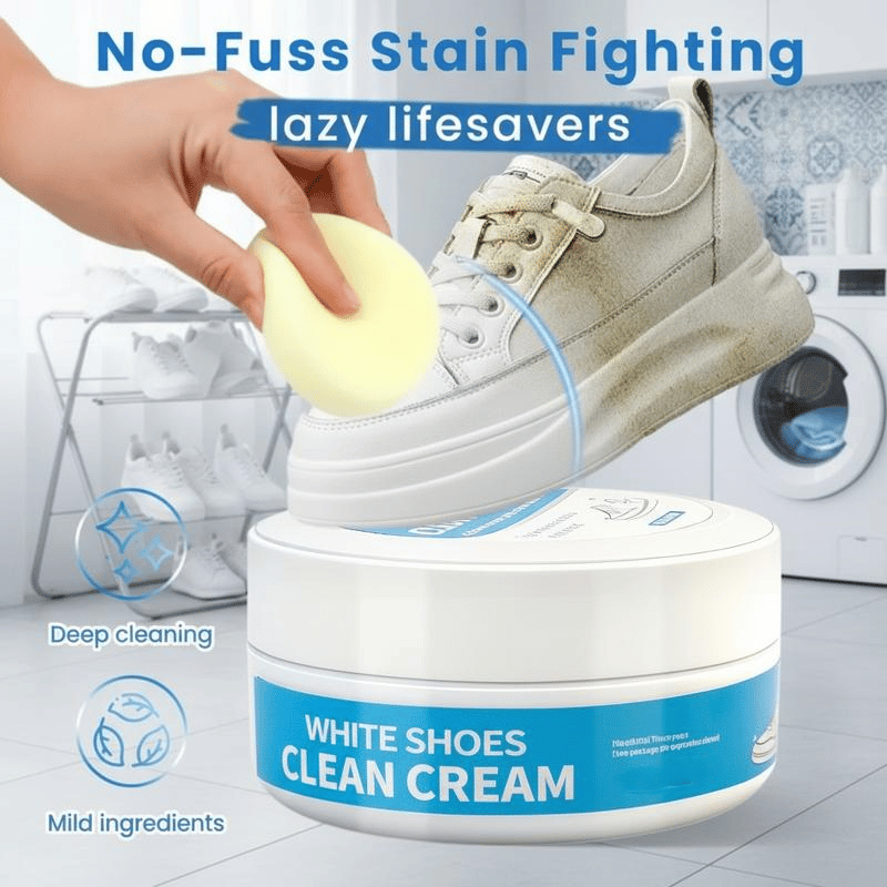 White Shoe Cleaner Cream  |   Multipurpose No-Wash Solid Comes with Sponge