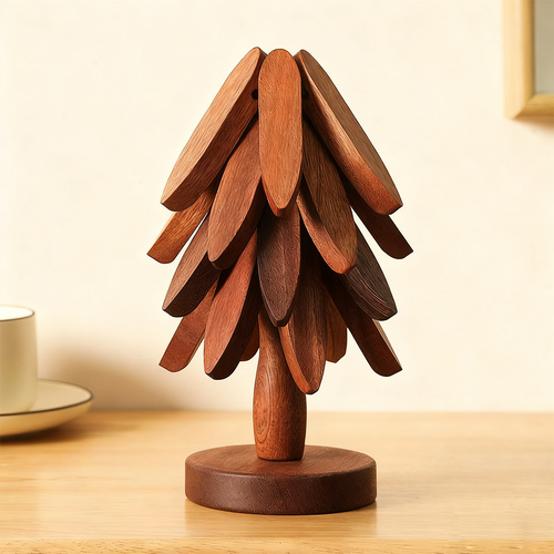 Natural Tree Trivet Set - 4 wooden Trivets & 1 Stand
