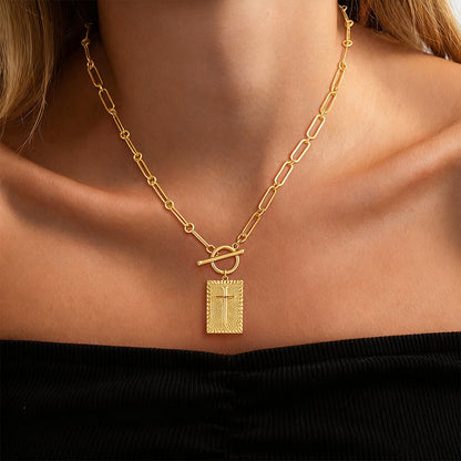 ✝️ Cross Pendant Paperclip Chain Necklace, Unisex, Waterproof and Sweat-Resistant, Fade-Proof