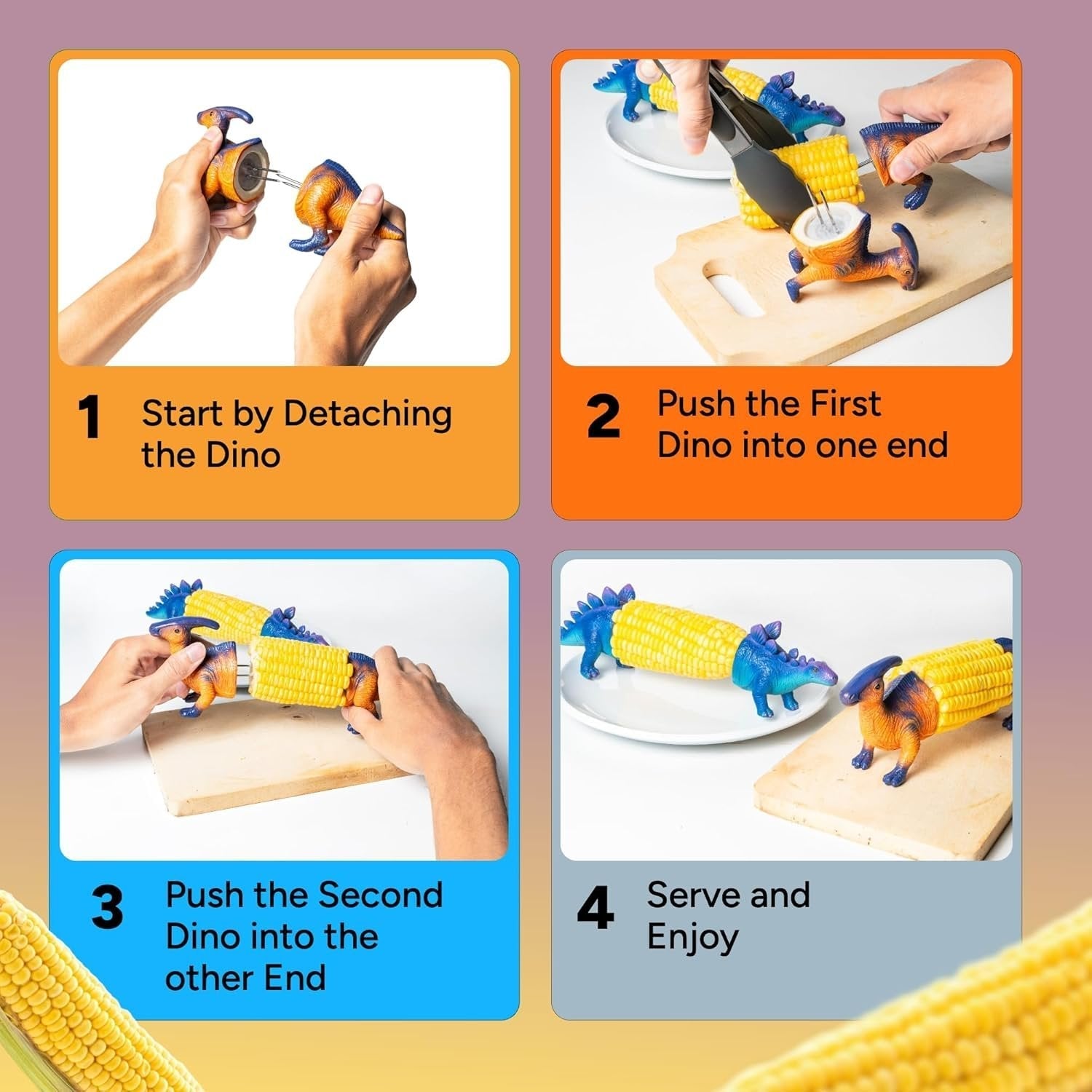 Dinosaur Corn Cob Holders with Stainless Steel Prongs
