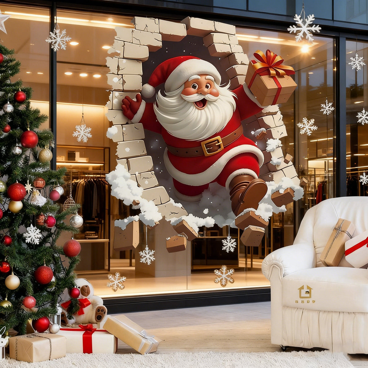 🔥Buy 5 Get 5[10Pcs &💥Free Shipping]Santa Claus Breakthrough Wall Stickers🎄