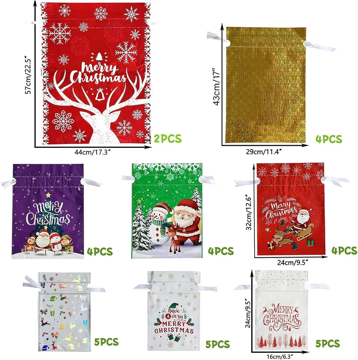 Christmas Cheer Drawstring Gift Bags