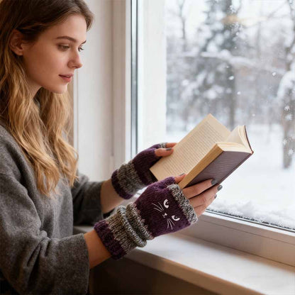 🐱 Cute Women’s Knitted Cat Gloves — For Warm Hands & Free Fingers🧶