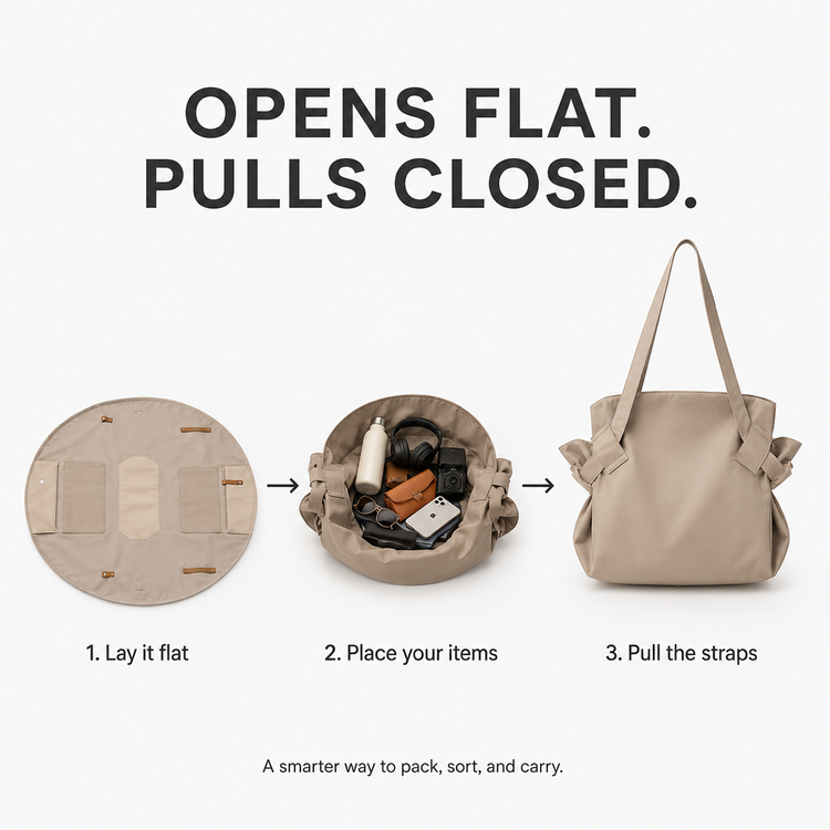 Quick packing lay flat tote bag