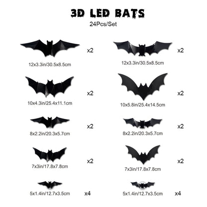 Halloween Bats Wall Decor with Lights – 3D Spooky Stickers for Home