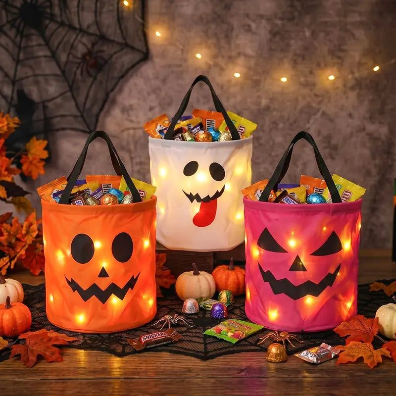 Zorveko 🎃 Light Up the Night! 3-Piece LED Halloween Candy Bucket Set 👻 3