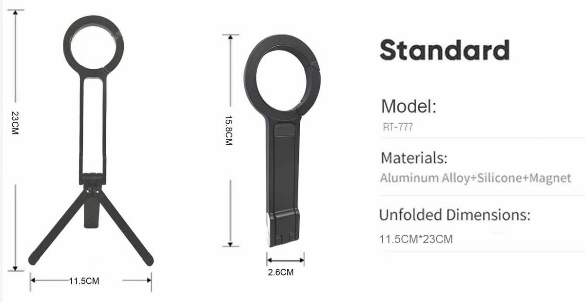Magnetic Phone Tripod for iPhone – Portable Magsafe Holder with Strong Grip & Foldable Hook