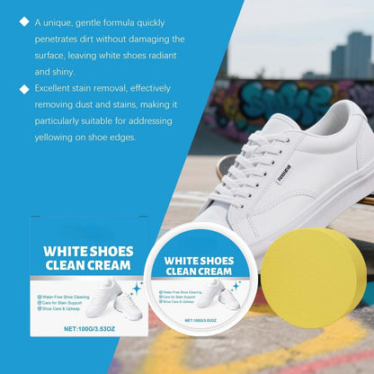 White Shoe Cleaner Cream  |   Multipurpose No-Wash Solid Comes with Sponge