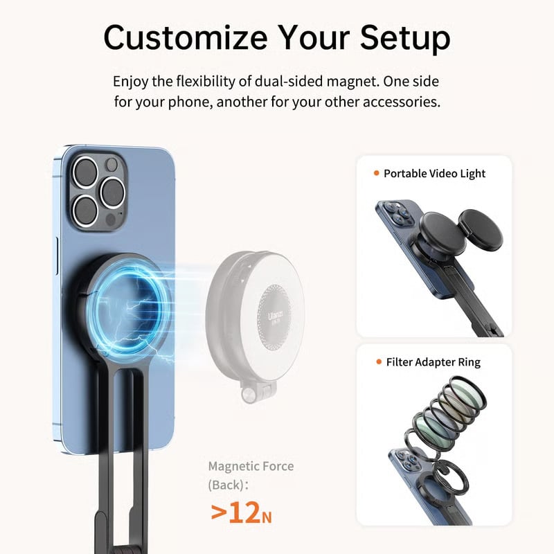 Magnetic Phone Tripod for iPhone – Portable Magsafe Holder with Strong Grip & Foldable Hook