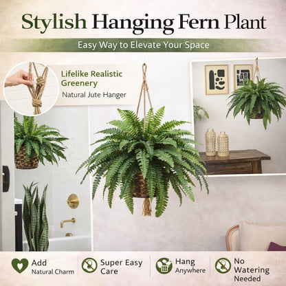 🌿🏡Artificial Hanging Fern Plant – Effortless Greenery for Home & Garden