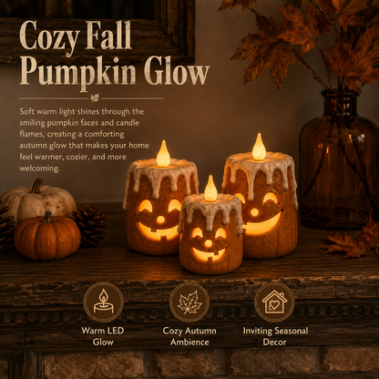Zorveko 3-Piece Set Cozy Lighted Pumpkin Candles 3