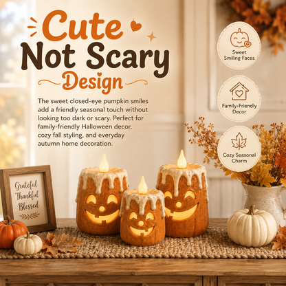 Zorveko 3-Piece Set Cozy Lighted Pumpkin Candles 4