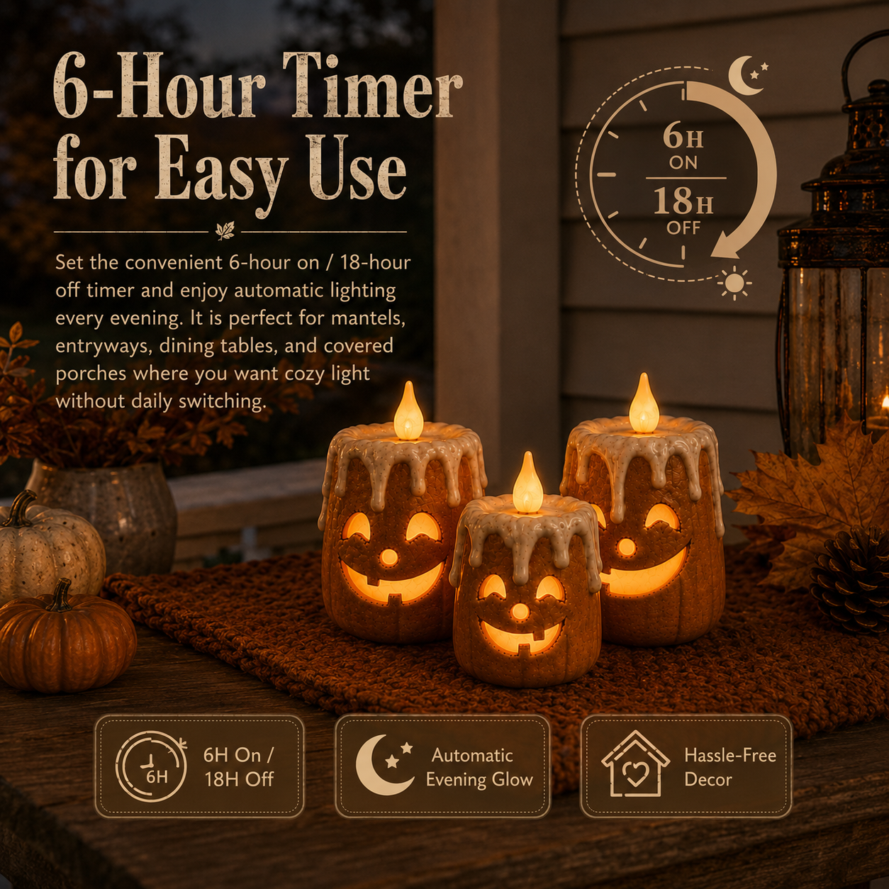 Zorveko 3-Piece Set Cozy Lighted Pumpkin Candles 6