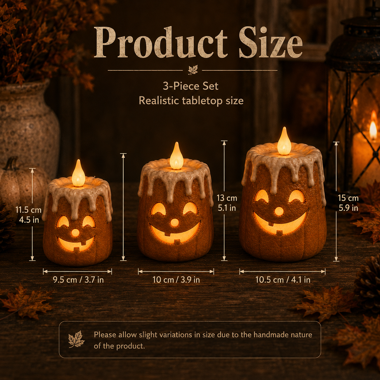 Zorveko 3-Piece Set Cozy Lighted Pumpkin Candles 8