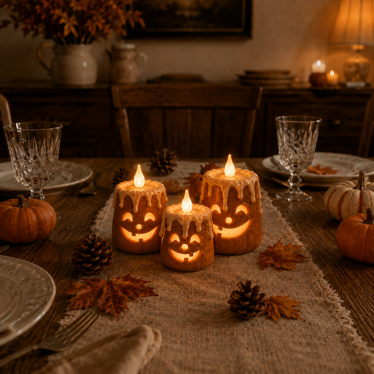 Zorveko 3-Piece Set Cozy Lighted Pumpkin Candles 2