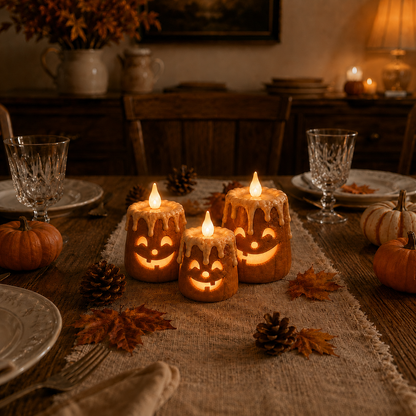 Zorveko 3-Piece Set Cozy Lighted Pumpkin Candles 2