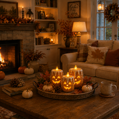 Zorveko 3-Piece Set Cozy Lighted Pumpkin Candles 10