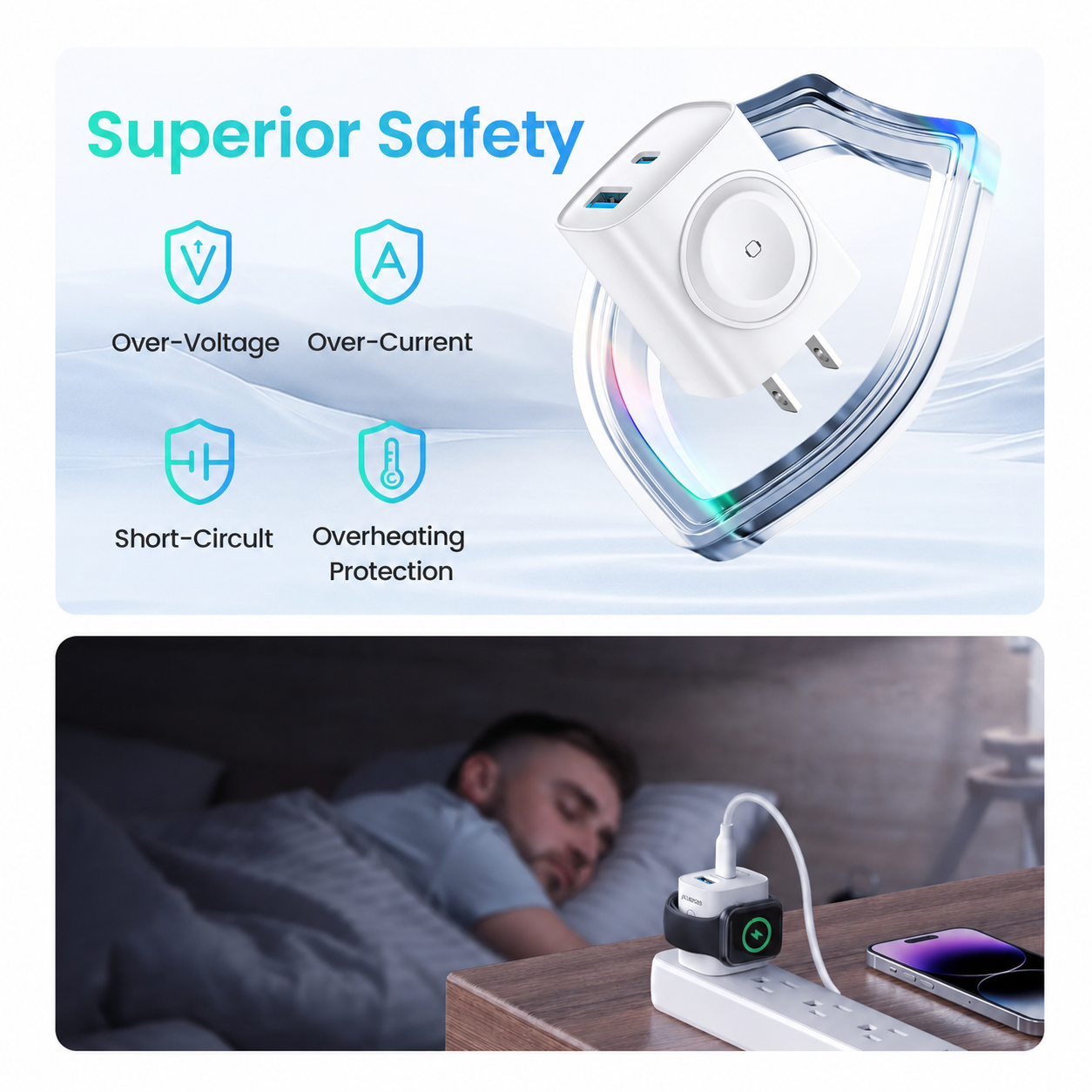 Zorveko 🔋 3-in-1 Magnetic Apple Watch Charger | Fast USB-C Wall Charger 8
