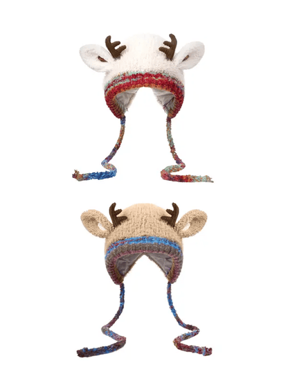🔥 Warm Fluffy Christmas Reindeer Antler Hat | Cute 2-in-1 Wear