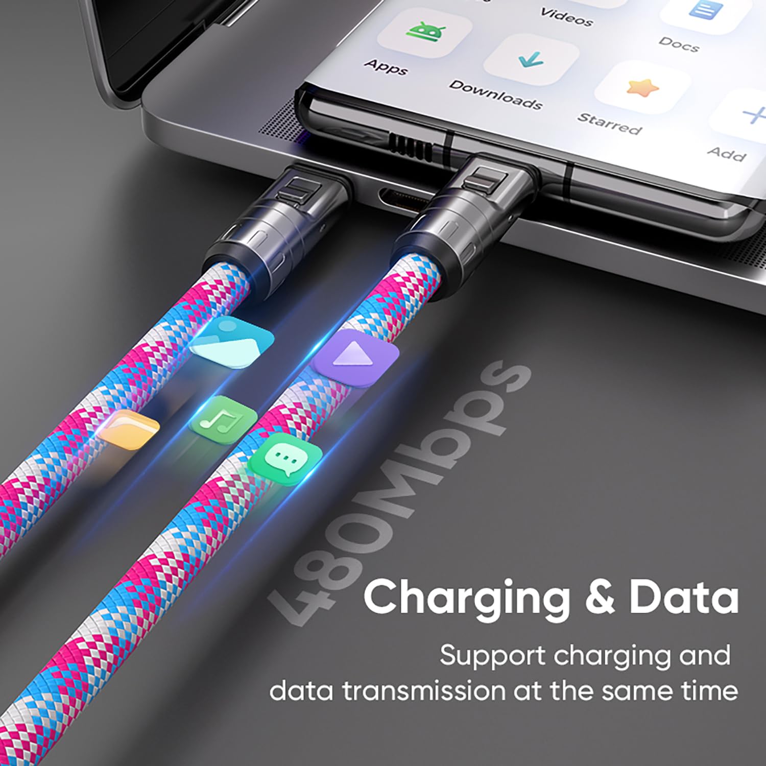 240W USB-C to USB-C Fast Charging Cable Lanyard & Wearable Wrist Strap