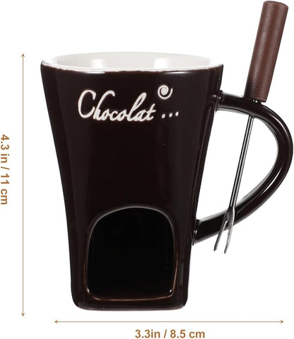 Ceramic Fondue Set – Chocolate, Cheese & Butter Melting Pot with Fork and Tealight Candle