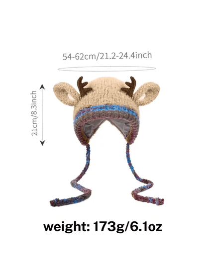 🔥 Warm Fluffy Christmas Reindeer Antler Hat | Cute 2-in-1 Wear