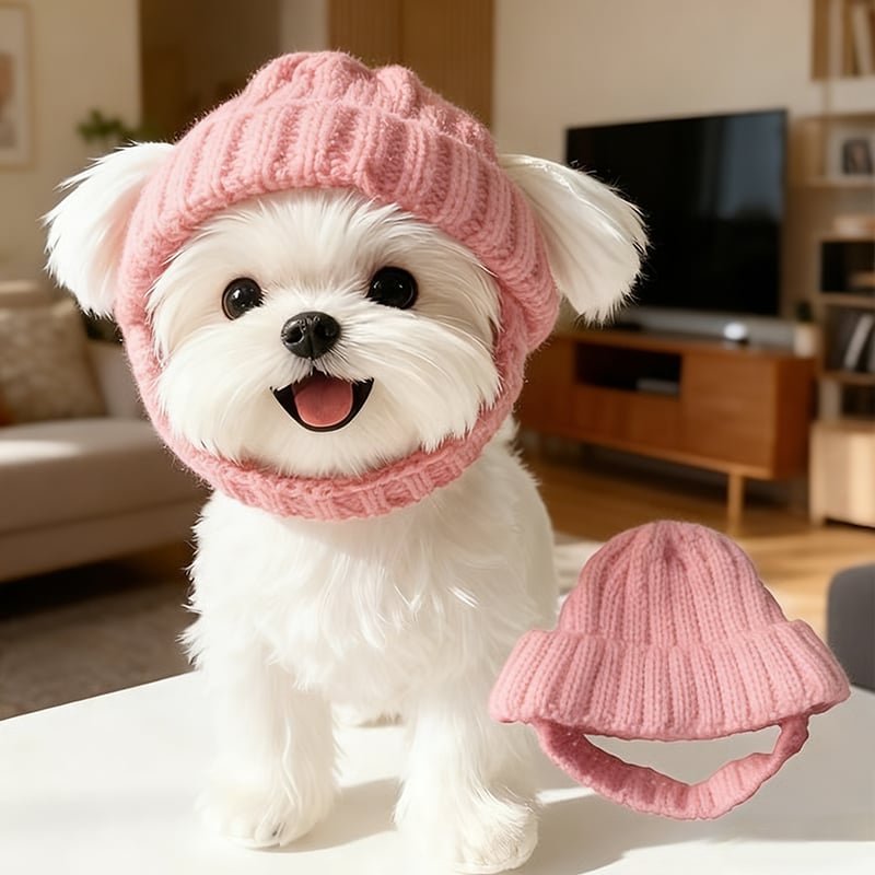 🔥 BUY 2 GET 1 FREE - 🐾Red Wool Knit Dog Beanie with Ear Flaps – Warm Winter Hat