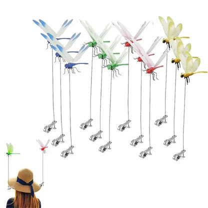 12 Counts Outdoor Fake Dragonfly Rod Clip, Garden MetalDragonfly Clip
