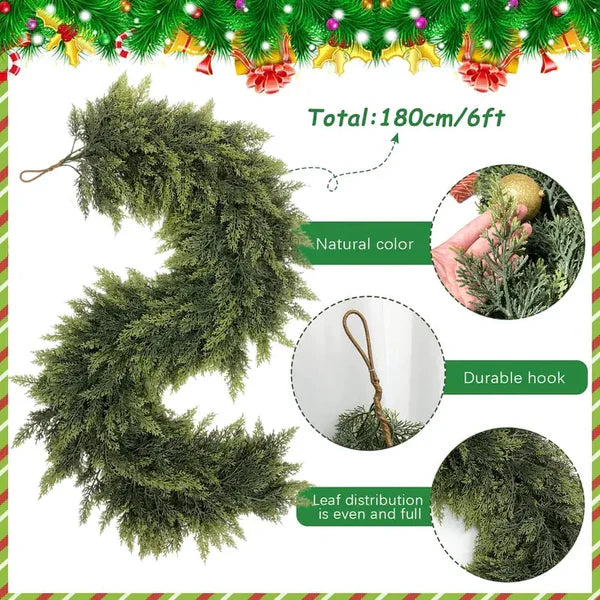 🎅⛄Christmas Artificial Cypress Leaf Vine Wreath🎄(1.8m)