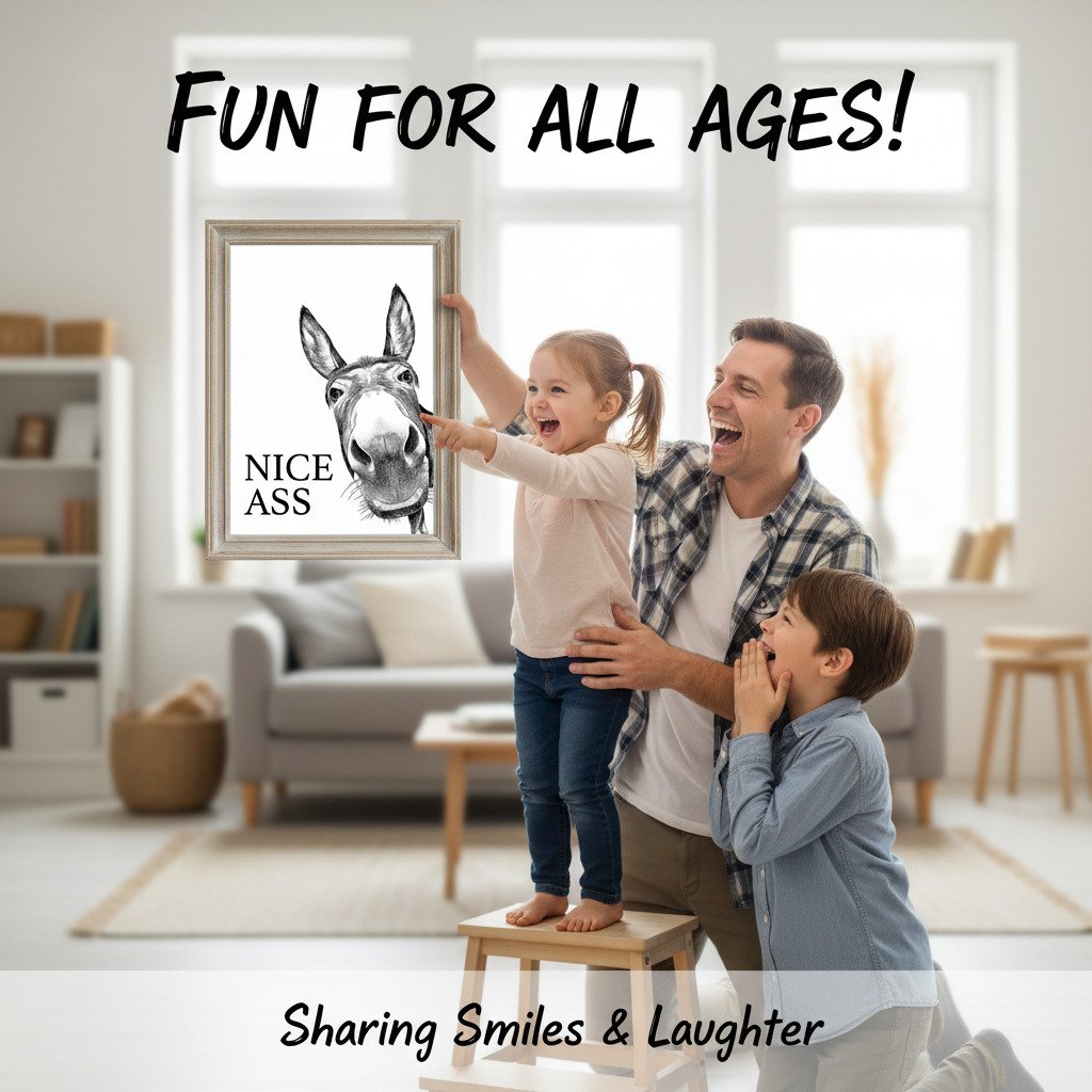 Funny Bathroom Wall Art - "Nice Ass" Donkey Print(No Frame)