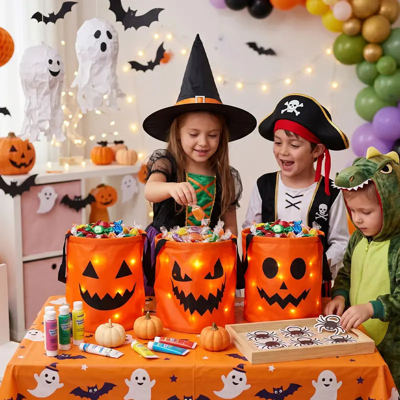 Zorveko 🎃 Light Up the Night! 3-Piece LED Halloween Candy Bucket Set 👻 12
