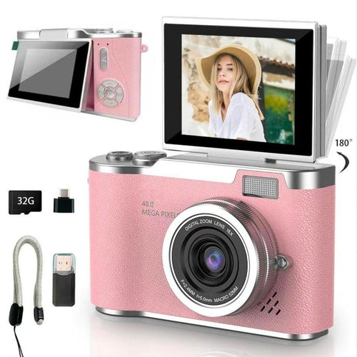Portable 1080P Flip Screen Camera – Compact Pocket Vlog Camera with 32GB